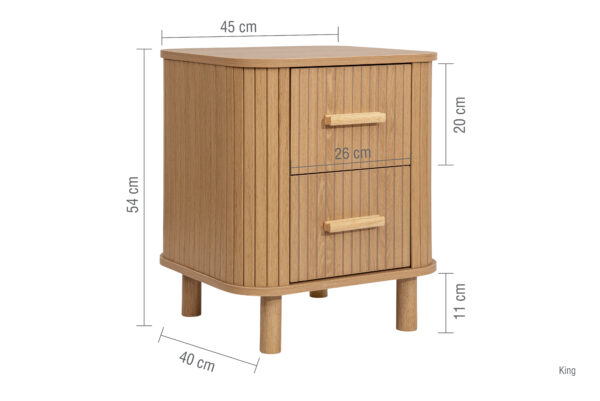 Birlea Axel 2 Drawer Fluted Bedside in Oak Finish