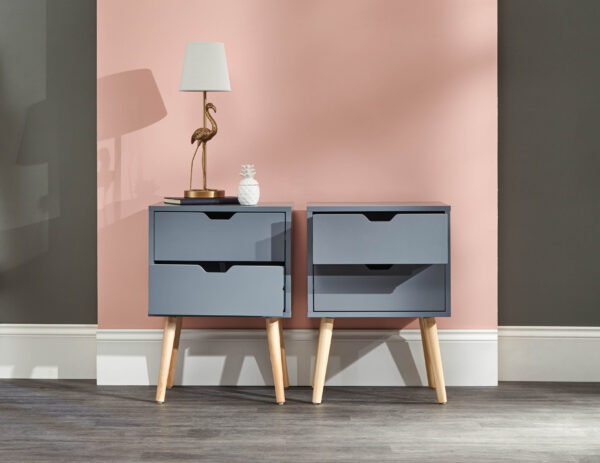 GFW NYBORG PAIR OF 2 DRAWER BEDSIDES DARK GREY £109