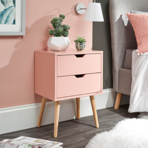 NYBORG SINGLE 2 DRAWER BEDSIDE CORAL PINK £55