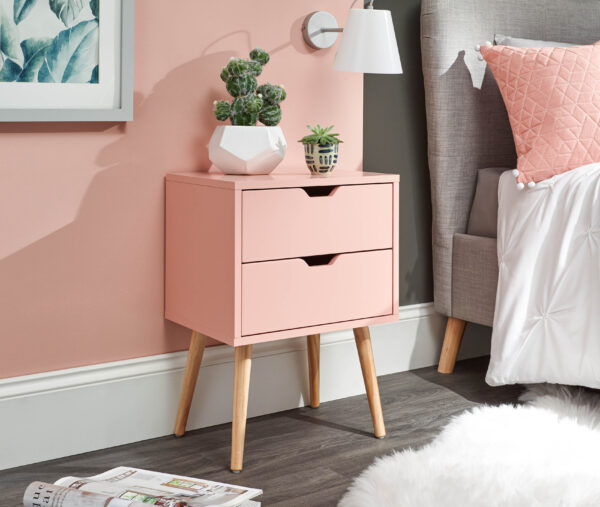 NYBORG SINGLE 2 DRAWER BEDSIDE CORAL PINK £55