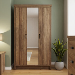 GFW BOSTON 3 DOOR MIRRORED WARDROBE KNOTTY OAK £289