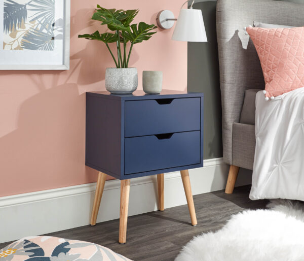 GFW NYBORG SINGLE 2 DRAWER BEDSIDE NIGHTSHADOW BLUE £55