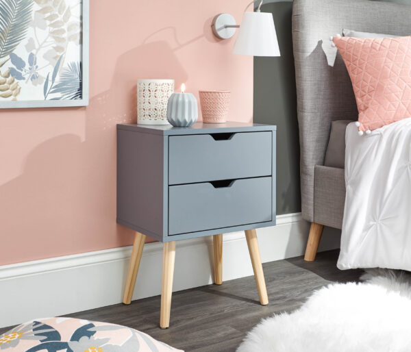 NYBORG SINGLE 2 DRAWER BEDSIDE DARK GREY £55